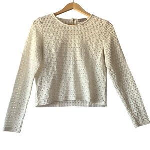 Evolution By Cyrus Chic Cream Textured Cut Out Women's Sz‎ S Blouse Neutral